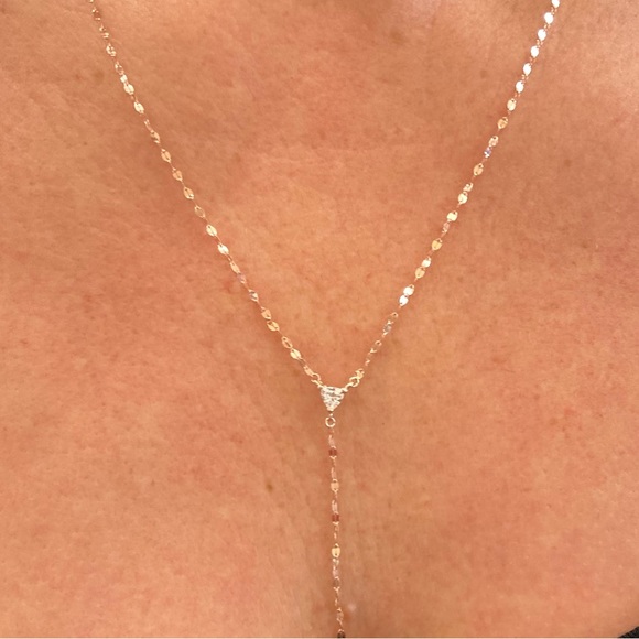 Celebrity Stylist Custom Designed Solid Rose Gold Diamond Lariat Necklace - Picture 2 of 2